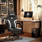 HapGIFT Computer Chair, Gaming Chairs with Footrest and Massage Lumbar Support, High Back Ergonomic Swivel Gamer Chair, Reclining Gaming Chairs with Armrests, Headrest for Adults, 300LBS (Black-Grey) - Image 2