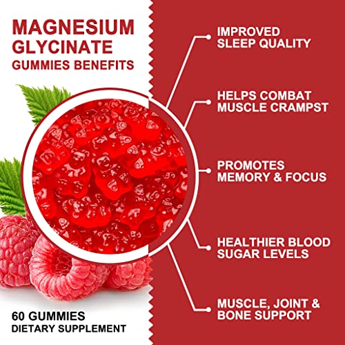 Magnesium Glycinate Gummies 400Mg, Magnesium L-Threonate 200Mg - Chelated Magnesium Potassium Complex Supplement With Vitd, B6, Coq10, Supports For Memory, Calm, Mood & Sleep - 120 Raspberry Gummies #TOP3