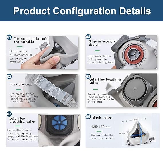 Image of Respirator Gas Mask Reusable Face Cover with Filters for Painting,Spraying,Wood-working,Construction,DIY and Protection Against Dust,Fumes