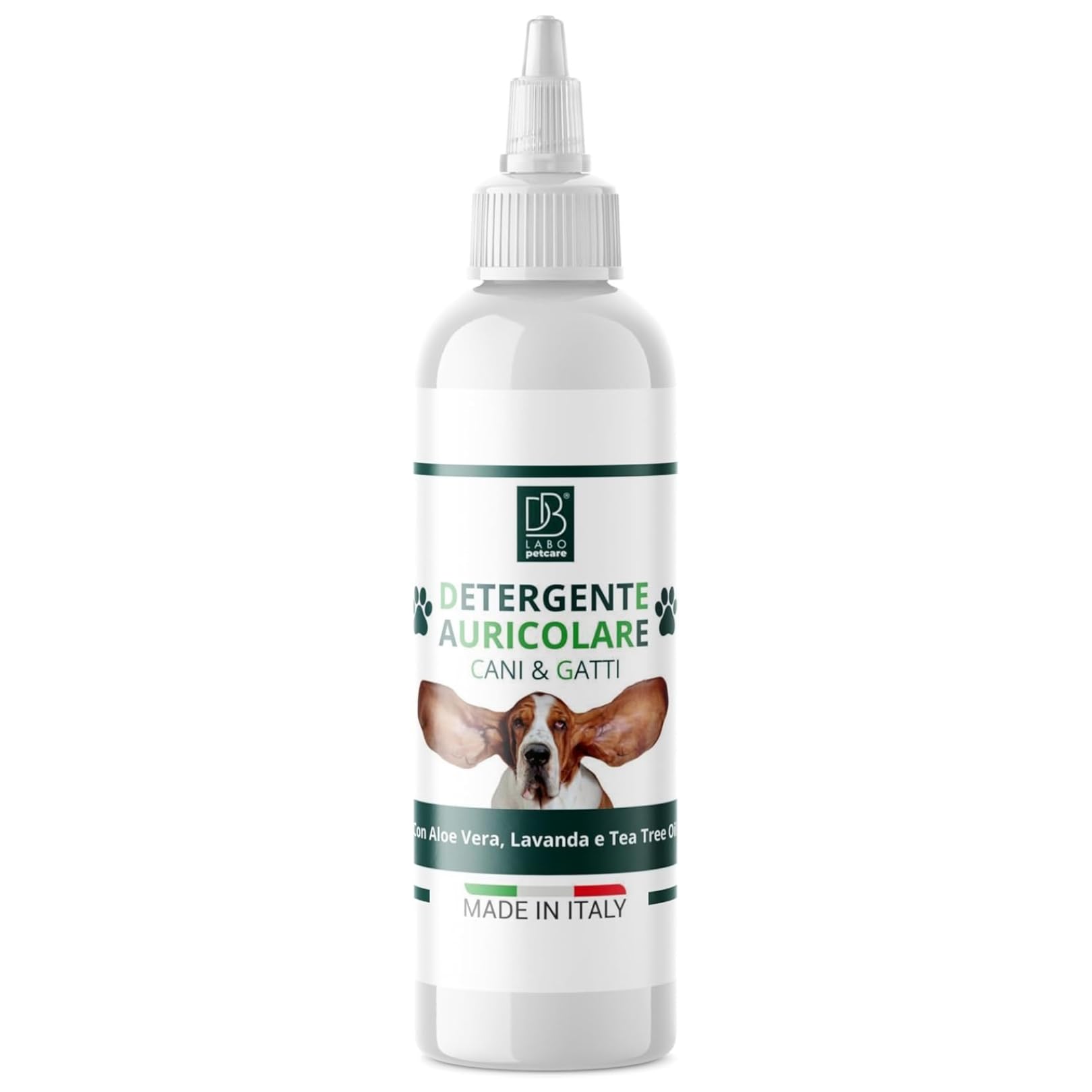 DBLabo Pulizia Orecchie Cane Pet, Soluzione Fisiologica Pulizia Orecchie Gatto con Aloe, Tea Tree Oil e Lavanda. Scoglie e Rimuove Il Cerume e Gli Acari, 50 ml, Made in Italy
