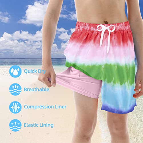 Unicomidea Boys Swim Trunks Tie Dye Pink Beach Short Kids Boxer Brief Bathing Suit Big Boy's Summer Swimming Shorts With Compression Liner Swimwear Size 8 #TOP5