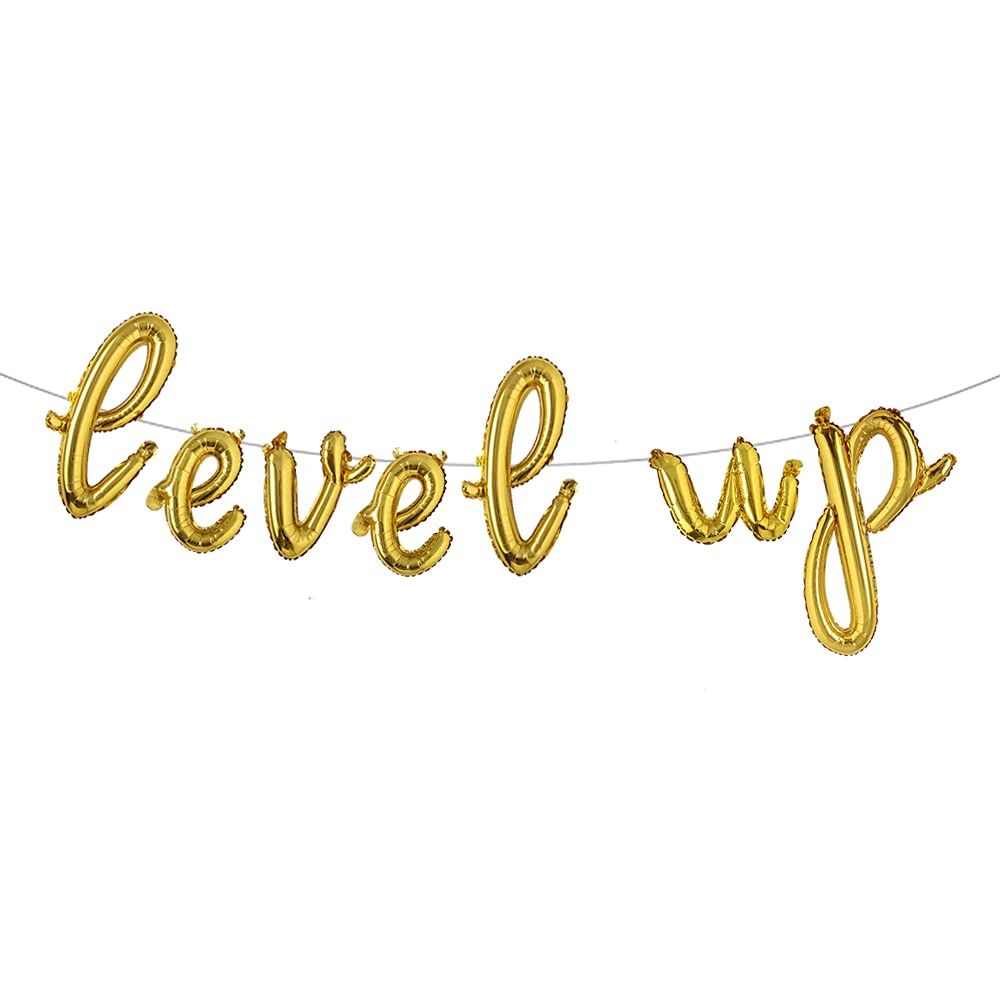 Photo 1 of 16 inch Multicolor Video Game Birthday party Decorations for Boy Gamer Level Up Game Balloon for Gaming on Birthday Party Supplies Happy Birthday Banner (L Level Up Gold)