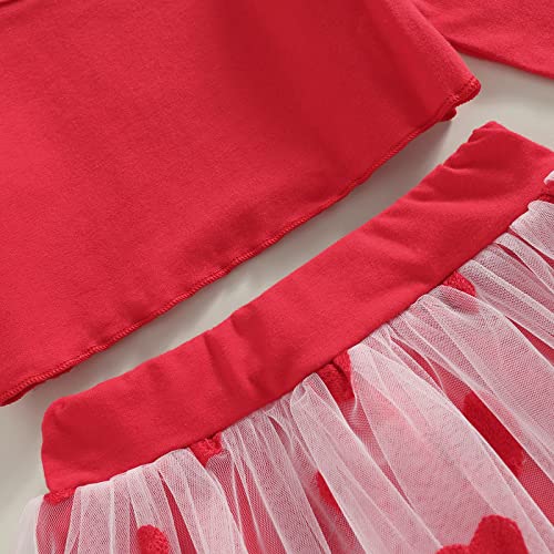 Toddler Baby Girl Spring Clothes Valentine's Day Outfits Long Sleeve Crop Tops See Through Mesh Heart Skirt Set (Red Heart, 5-6 Years) #TOP4