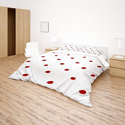 Parure de lit 3 pièces motif rose tombée avec housse de couette 200x200 et taies