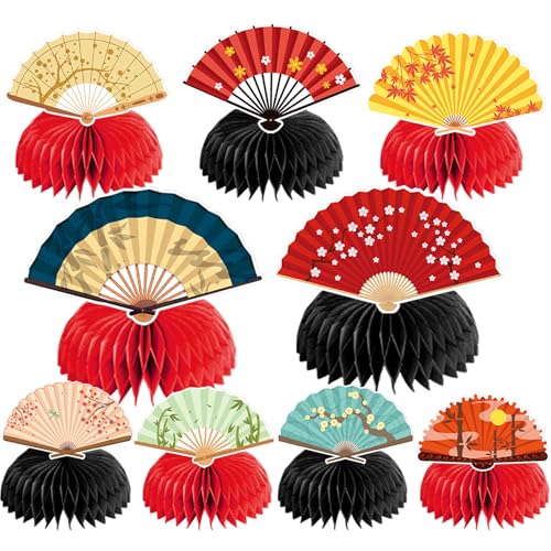 9 Pack Fans Pieghevoli a nido d'ape Centrotavola Giapponese Fans Pieghevoli Decorazioni da tavolo Fans Pieghevoli Toppers da tavolo per Fans Pieghevoli Decorazioni del partito