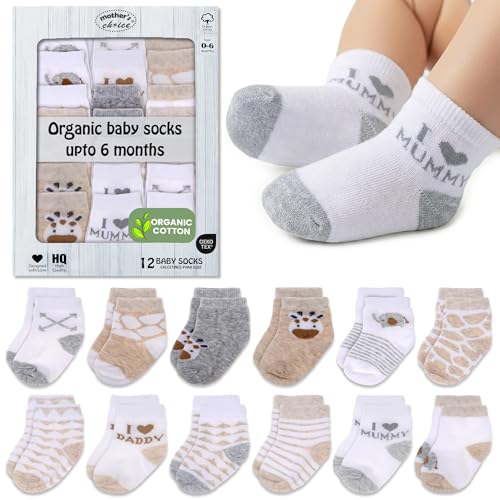 Image of Mother's Choice Organic Cotton Baby Socks 0-6 Months - 12 pairs Soft and Cozy Newborn Gap Socks for Boys & Girls, Gentle Infant Wear, Ideal Baby Registry for Everyday Comfort for Babies