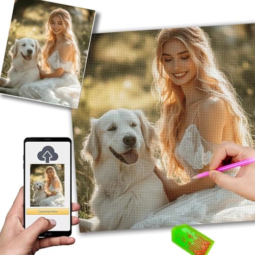 Broderie diamant personnalisée de grande taille 90x120 cm avec photo pour loisir créatif adulte