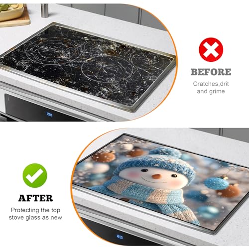 Image of Christmas Multi-Design Stove Cover for Glass /Electric Stoves - 3-in-1 Heat-Resistant Protector Mat, Non-Slip Drying Rack 28 inchx20 inch