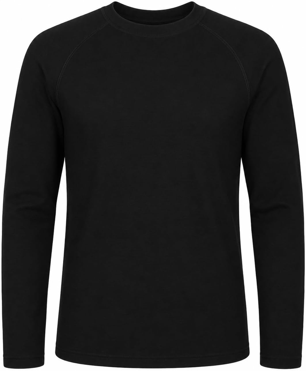 Herberton Men's Raglan Sleeve Top Cozy Fleece-Lined Crewneck Longsleeve Classic Undershirts Black L