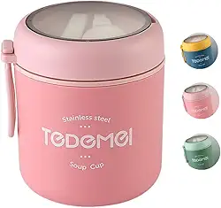 Pote Térmico Com Colher Para Alimentos Pote Térmico para Frutas e Sopa Em Aço Inox 530ml (Rosa)