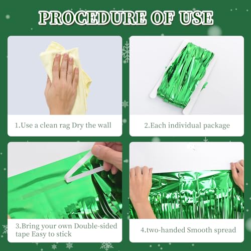 Image of Green Curtains Fringe Backdrop Streamers Party Decorations 2Pack 3.3 * 8.2FT Saint Patrick's Day Decorations Tinsel Backdrop Curtains Photo Booth Props for Birthday Party Decorations
