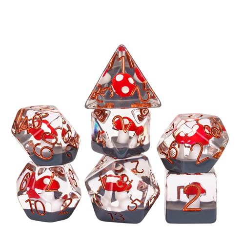 UDIXI 7PCS Mushroom DND Dice Set, Resin Red Mushroom D&D Dice Set for Role Playing Games and Board Game