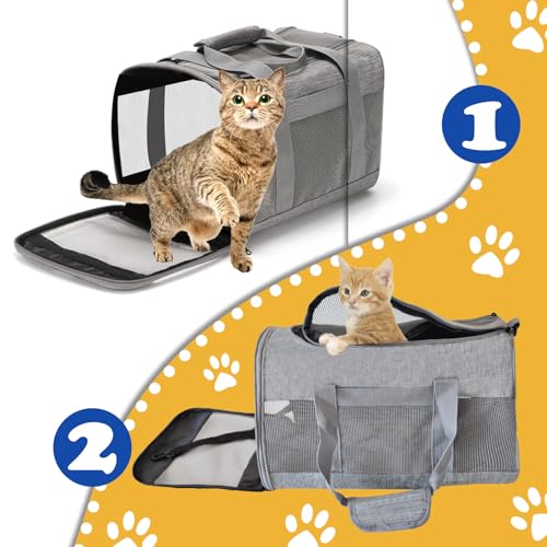 Image of Pet Carrier Bag for Cats,Cat Soft-Sided Carriers Collapsible Ventilated Breathable Puppy Carrier for Small Dogs Airline Approved Kitty Carrier for Small Medium Cat Puppy Under to 12 Lb(Grey)
