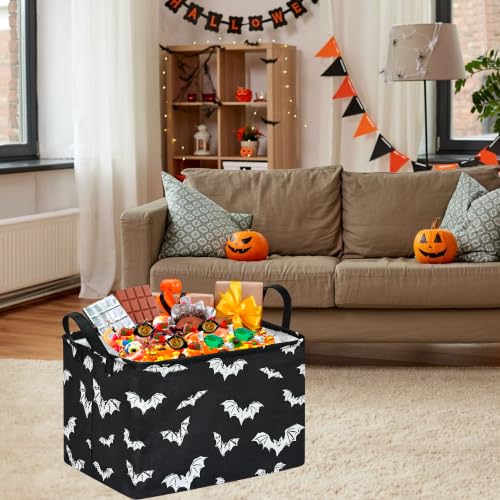 Image of Halloween Bat Storage Basket for Kids Room, Foldable Toy Organizer Bin | Halloween Bat Storage Basket with Waterproof Lining, Leather Handles and Foldable Design for Kids' Rooms and Party Gifts
