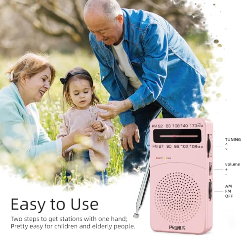 Image of PRUNUS J-166 Portable Radio AM FM, Battery Operated Radio | Tuning Light, Back Clip, Layard, Excellent Reception, AM FM Radios Portable, Transistor Radios