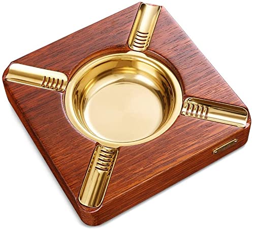 Cendrier en bois massif, cendrier en métal, cendrier de jardin rectangulaire en bois recouvert de grande capacité, antichute, terrasse extérieure, bureau, salon, salle de bain, décoration ci