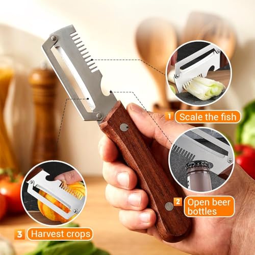 Image of Premium Vegetable Peeler with Wooden Handle and Bottle Opener, Multi-Functional Vegetable Peeler for Kitchen, Kitchen Gadgets Tool for Fruit Pumpkin Peeling Potato Carrot Veggie Peeler (2) (3)