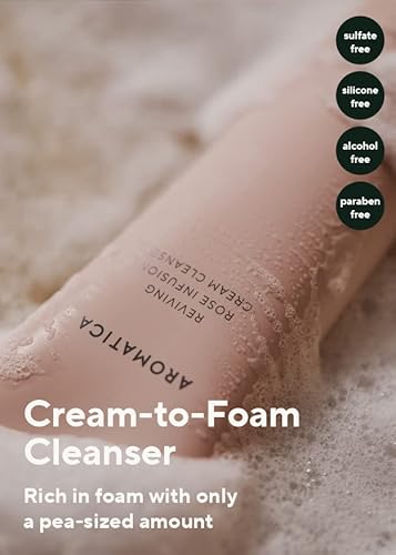 Aromatica Reviving Rose Infusion Cream Cleanser 5.11Oz /145G | Vegan, Hydrating Foaming Cleanser For Dry Skin | With Damask Rose Water And Rose Oil | Korean Skincare #TOP3