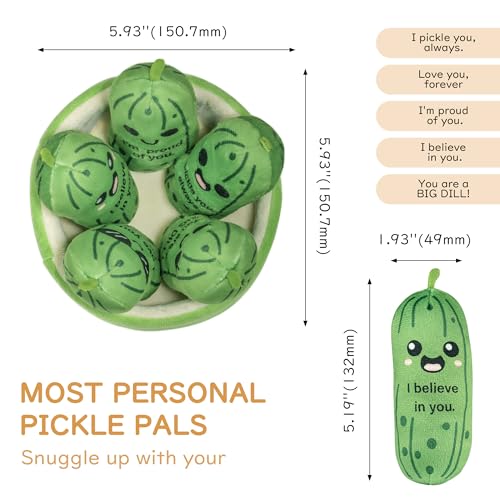 Image of Emotional Support Pickles Plush Set, 5 Soft Squishy Toys Stuffed Animal with Carrying Basket, Cute Cuddly for Loved Ones of All Ages, Stress Relief Funny Gifts (Pickles)