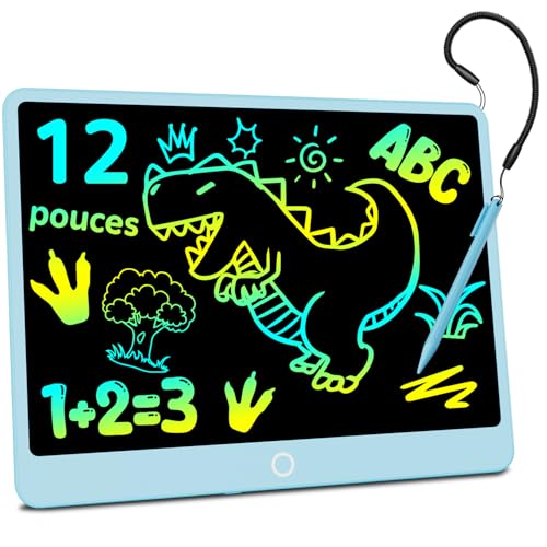 Ardoise Magique LCD 12 Pouces - Écran Lumineux, ABS Renforcé | Jouet Éducatif Durable pour Enfants 3-12 Ans | Cadeau pour Anniversaire, Noël, École et Voyage - Bleu