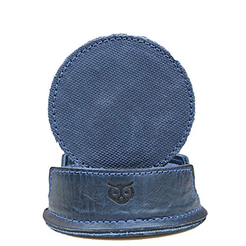 Durable Waxed Canvas and Leather Coasters for Table / Home / Office / Bar / Kitchen, Glass & Cups Stain Protection W/Deep Tray Holder (8-Pack) Handmade by Hide & Drink :: Blue Mar