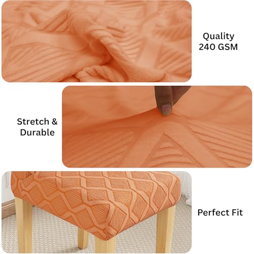 Image of Lukzer Elastic Dining Chair Cover - 6PC Pastel Orange Diamond | Textured High Stretch Jacquard Seat Cover | Removable Washable Short Dining Chair Cover Protector Seat Slipcover | (CC-155-06)
