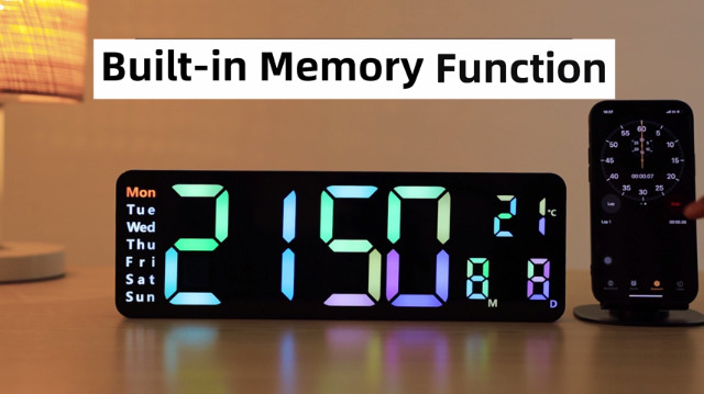 Orologio Da Parete Digitale 13'' - Display LED Grande, Sveglia, Temperatura, Telecomando - Foto 7