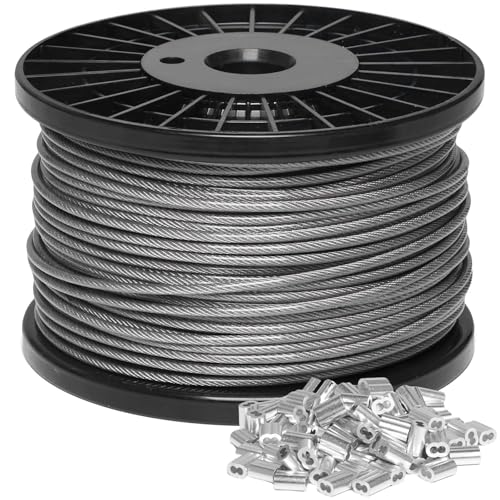 Image of Storystore 3mm Wire Rope 50m, 304 Stainless Steel Wire Cable Rope Heavy Duty 7x7 Cross Section, 517kg Breaking Load stainless steel cable with 50 Pcs Aluminum Crimping Loop Sleeve