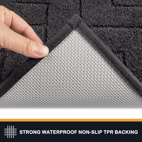 PURRUGS Dirt Trapping Door Mat 20" x 31.5", Non-Slip Machine Washable Entry Rug, Shoe Scraper, Dog Doormat, Super Absorbent Welcome Mat for Front & Back Door, Muddy Wet Shoes & Paws, Charcoal