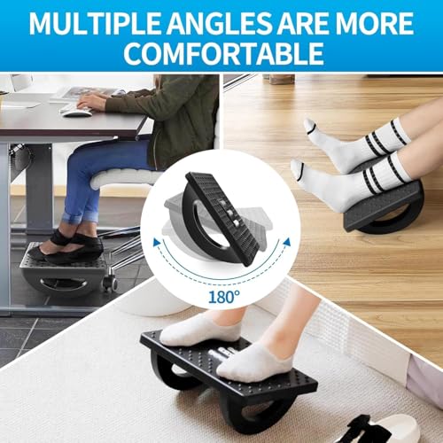 Image of Amirate 180 Degree Rotation Foot Rest for Office Chair with Acupressure Points and Roller | Ergonomic Footrest for Office Desk | Foot Rest Under Table | Foot Stool for Home, Office Table, and Sofa (Unbreakable, Non-Slip Legs) (180 Degree Rocking)