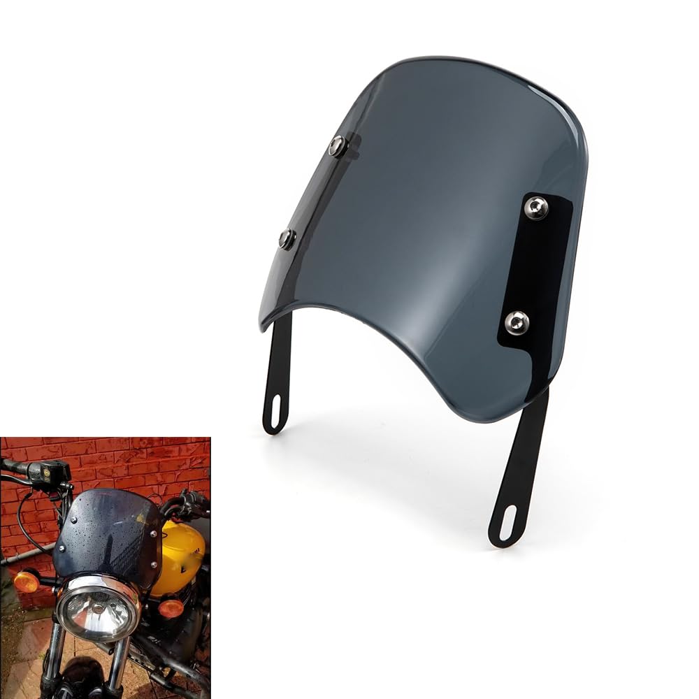 Motorcycle Windshield Universal Wind Deflector Windscreen Front Flyscreen with Mount for Motorbike 5"-7" LED Headlight (Gray)