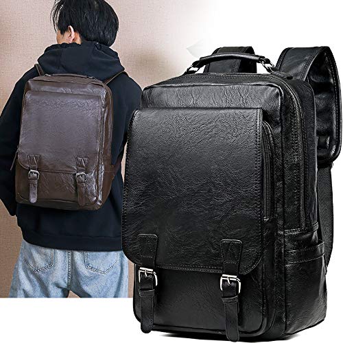 Leather Backpack College Laptop Travel Camping Shoulder Bag Gym Sports Bags for Men (black)2
