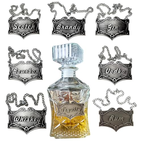 Liquor Bottle Tags Set of 8 with Adjustable Chain