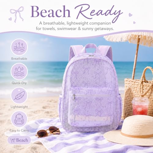 LEDAOU Mesh Backpack for Kids Girls Semi-Transparent Mesh School Backpack Bookbag Lightweight Casual Daypacks (Bow Purple) by LEDAOU - Used condition - Image 4