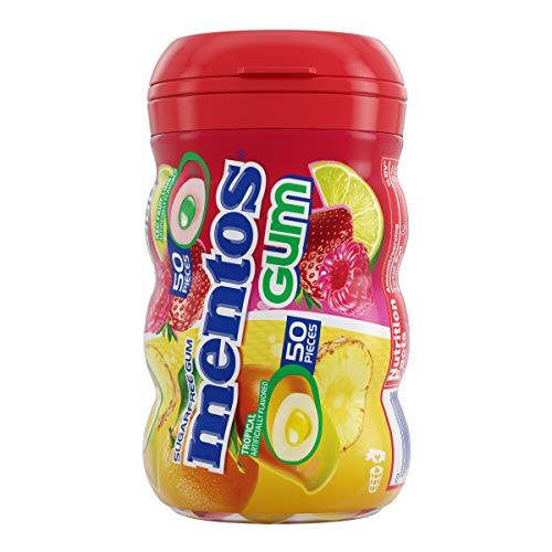 Mentos Sugar-Free Chewing Gum, Red Fruit Lime, Non Melting, 50 Piece Bottle
