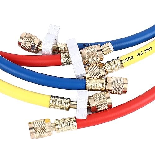 Mangueras de refrigerante HVAC AMAKO, tubo de carga de aire acondicionado de alta presión de 0.9 m con junta universal a prueba de explosión, juego de mangueras de refrigerante, 3 piezas miniatura 6