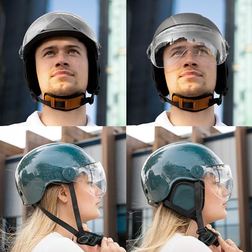 CASR Style – Urbaner Lifestyle-Helm für Fahrrad & E-Scooter – Transparentes Visier & Abnehmbare Ohrpolster – Optimaler Komfort für Damen & Herren – Schwarz Metallic – Größe M
