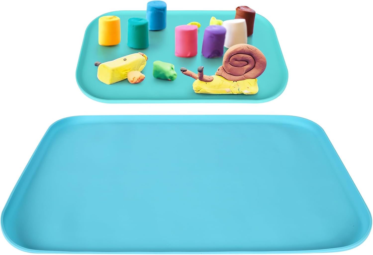 2 Pack Silicone Art Mats for Kids, 24 & 17 Inch Large Silicone Mat with Raised Lip, Rollable Washable Craft Mats for Playdough, Painting, Puzzles, Lego, Bead, Resin, Blue Mint