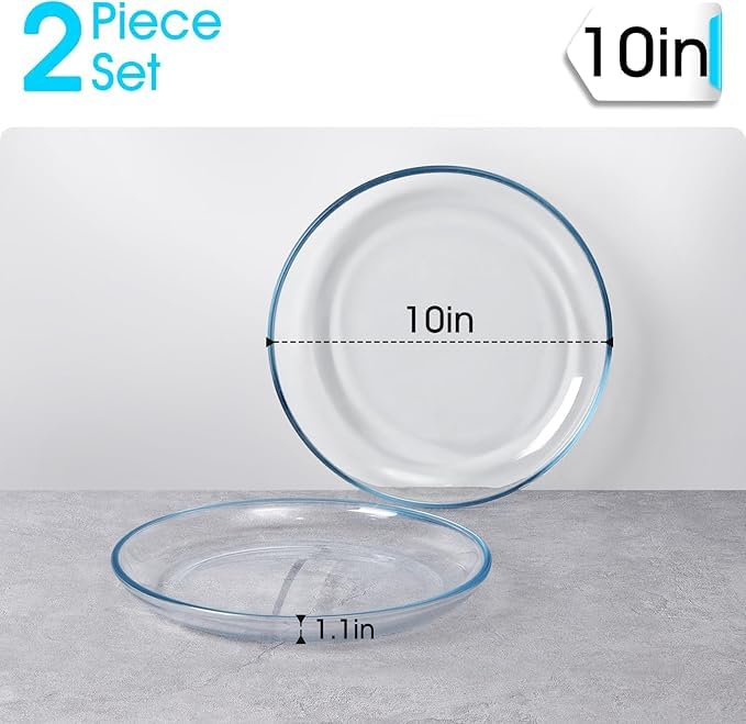 Image of PrimeWorld 2 Pack - 10 Inch Glass Plates with Lipped Edge | Clear Tempered Glass Dinner Plates | Elegant Serving Dinnerware for Pasta, Salad, Snacks | Microwave & Dishwasher Safe