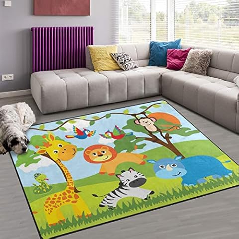 Naanle Bonita alfombra de 1.2 m x 1.2 m con animales de la selva Cover