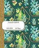  Glitters Cactus Composition Notebook: Pretty Glitter Gold Cactus Cover Design to Write in  Aesthetic Cacti Notebook For Girls  200 7.5\"x9.25\" Wide Ruled Pages