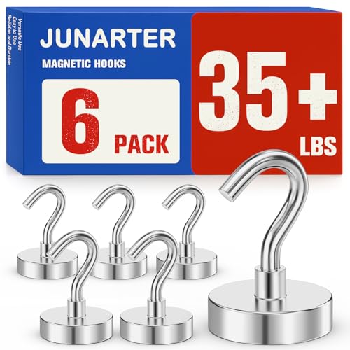 Junarter 6Pack Strong Magnetic Hooks, 35lbs Magnet Hooks Heavy Duty, Metal Magnetic Hooks for Cruise Cabins, Magnet with Hooks, Magnetic Hook for Hanging, Refrigerator, Garage, Outdoor