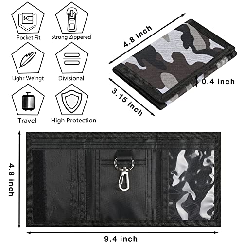 Image of Kids Wallet for Boys Girls Teens Trifold, Canvas Toddler Wallet for Boys, Cute Zipper Wallets Youth with Coin Pocket Card Holders, Novelty Wallets for Childrens Birthday Gifts, Camo grey02, 0.4