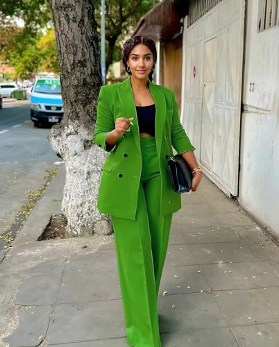 Women's 2 Piece Outfits Blazer Jacket and Wide Leg Pants Double Breasted Formal Suits for Women Casual Suit Sets4