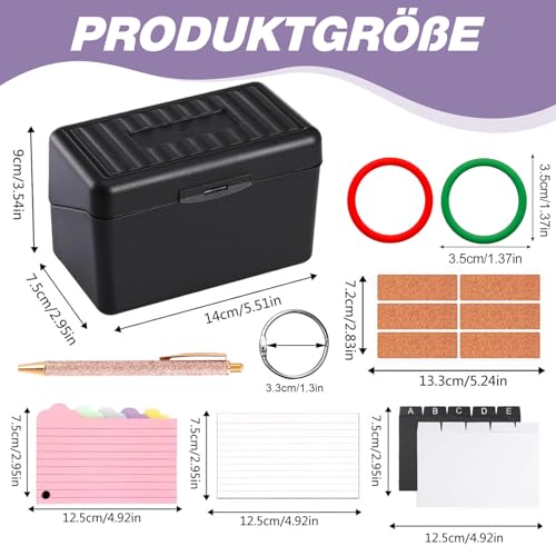370 Stück Karteikartenbox A6, Farbige Lernkarten mit 6 Ringen, 350 Bunte Karteikarten mit Beidseitigem Linieren (6 Farben), Etiketten etc, Karteikartenbox A6 zum Lernen, Studieren, Auswendiglernen