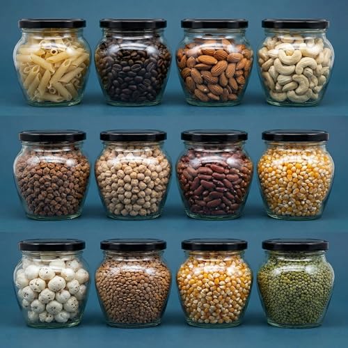 Image of Airtight Glass Jar Containers Kitchen Storage 350ml Glass Jars for Storage Glass Jar for Pickle Tea Dry Fruits Pack of 6