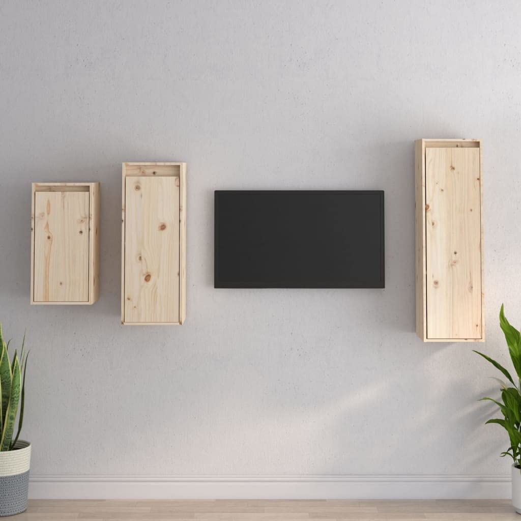 Set di 3 mobili da parete per TV, in legno massello di pino