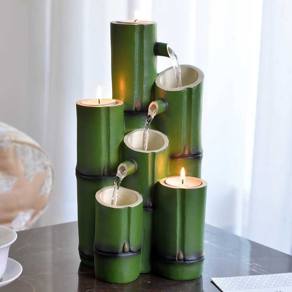 GOSSI Tiered Bamboo Appearance Column Tabletop Fountain Combo - Yellow & Green : Home & Kitchen