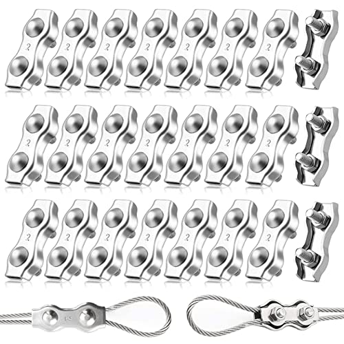 20 Piezas Abrazadera de Cable Dúplex Clips M2 Abrazadera de Cuerda de Alambre Clips Dúplex Acero Inoxidable 304 para Cuerda de Alambre de 2 mm Cable Aparejo