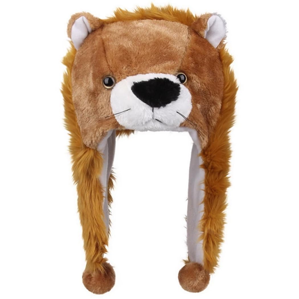 Naichuo Plush Animal Hat with Ear Flaps, Cozy Novelty Party Cap for for Kids Teens Adults Halloween Christmas(Lion) — image 1